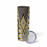 Yellow Aotearoa Tukutuku and Poutama Motif Skinny Tumbler LT03 - Polynesian Pride