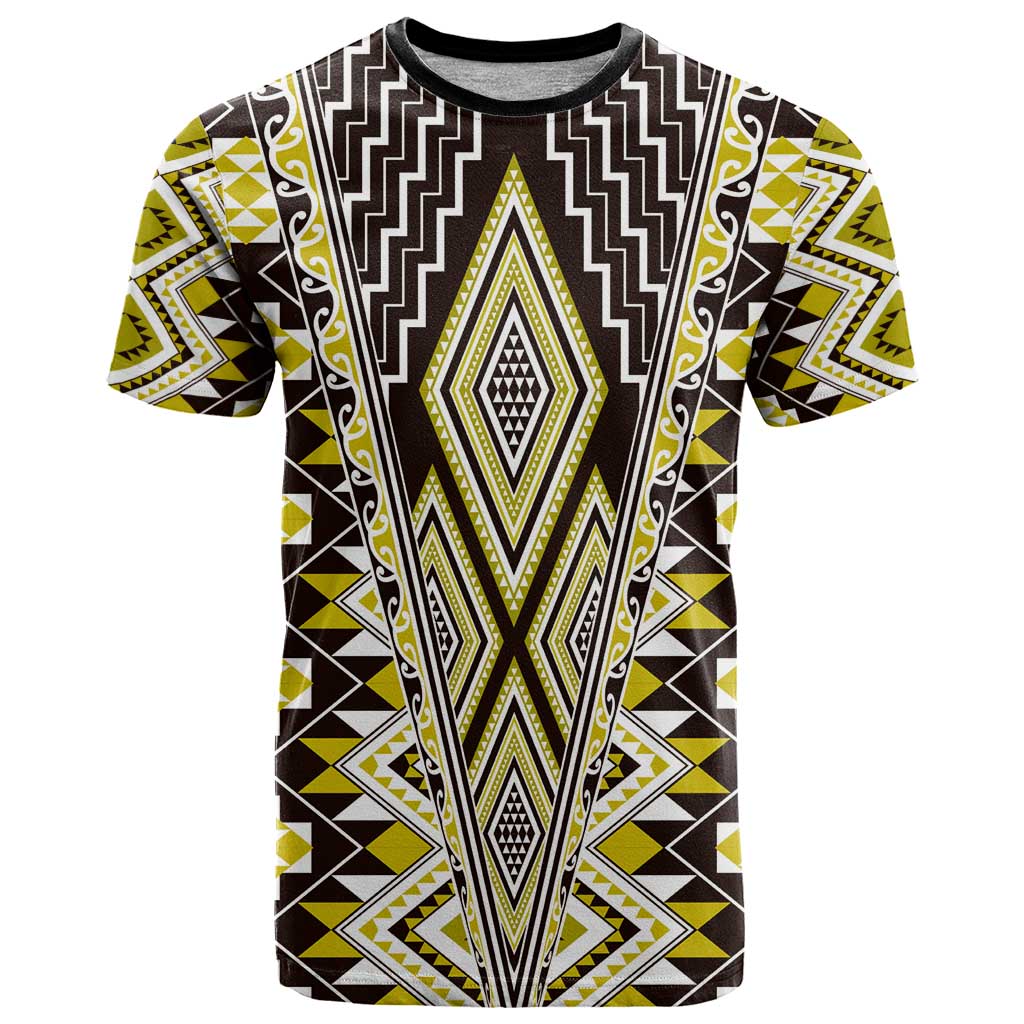Yellow Aotearoa Tukutuku and Poutama Motif T Shirt LT03 Yellow - Polynesian Pride