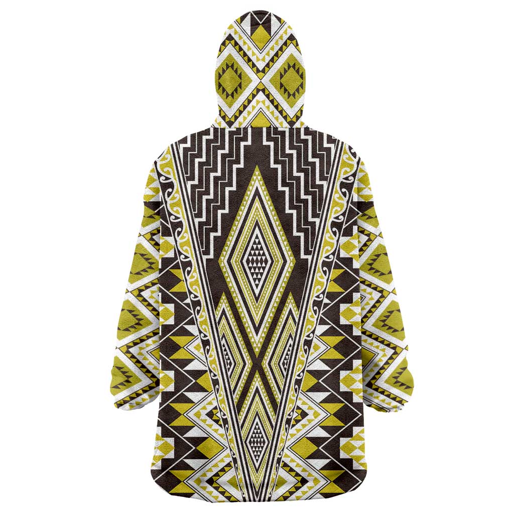 Yellow Aotearoa Tukutuku and Poutama Motif Wearable Blanket Hoodie LT03 - Polynesian Pride