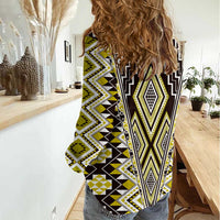 Yellow Aotearoa Tukutuku and Poutama Motif Women Casual Shirt LT03 - Polynesian Pride