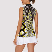Yellow Aotearoa Tukutuku and Poutama Motif Women Sleeveless Polo Shirt LT03 - Polynesian Pride