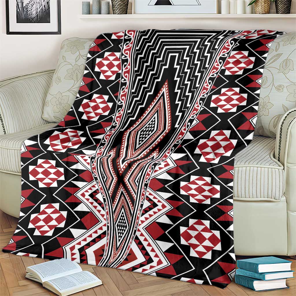 Red Aotearoa Tukutuku and Poutama Motif Blanket LT03 - Polynesian Pride