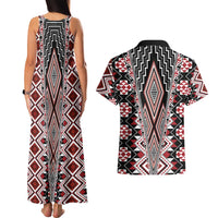 Red Aotearoa Tukutuku and Poutama Motif Couples Matching Tank Maxi Dress and Hawaiian Shirt LT03 - Polynesian Pride