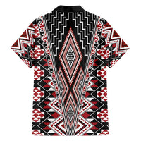 Red Aotearoa Tukutuku and Poutama Motif Family Matching Long Sleeve Bodycon Dress and Hawaiian Shirt LT03 - Polynesian Pride