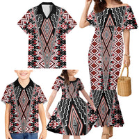 Red Aotearoa Tukutuku and Poutama Motif Family Matching Mermaid Dress and Hawaiian Shirt LT03 - Polynesian Pride