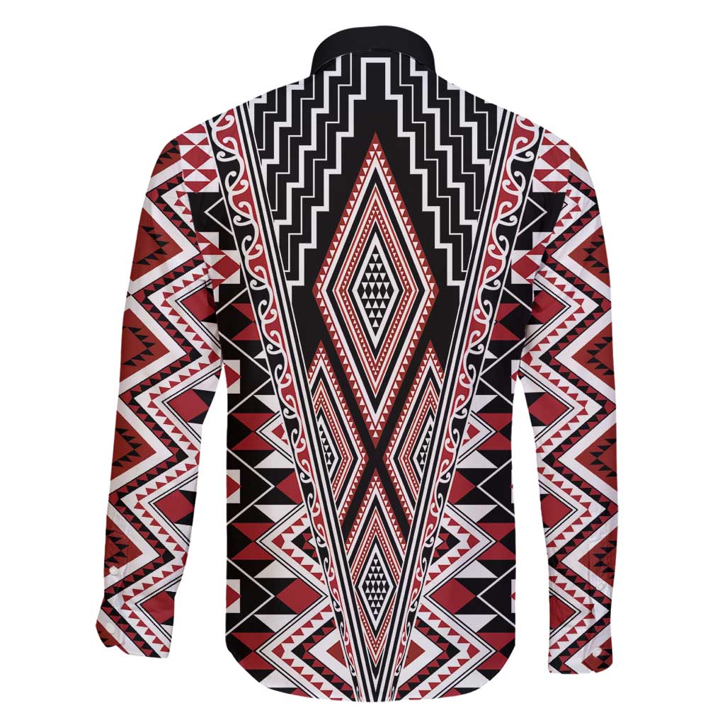 Red Aotearoa Tukutuku and Poutama Motif Family Matching Mermaid Dress and Hawaiian Shirt LT03 - Polynesian Pride