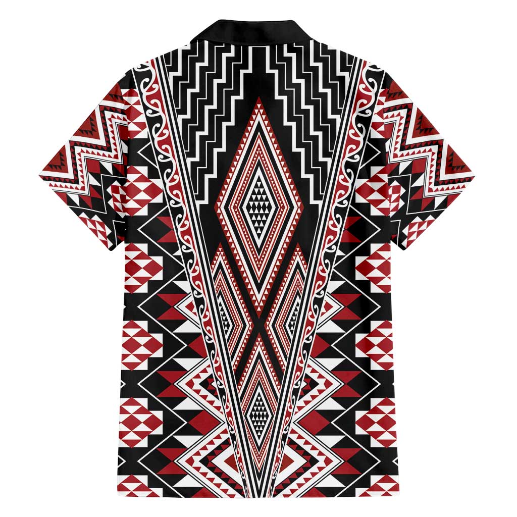 Red Aotearoa Tukutuku and Poutama Motif Family Matching Off Shoulder Maxi Dress and Hawaiian Shirt LT03 - Polynesian Pride