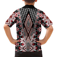 Red Aotearoa Tukutuku and Poutama Motif Family Matching Puletasi and Hawaiian Shirt LT03 - Polynesian Pride