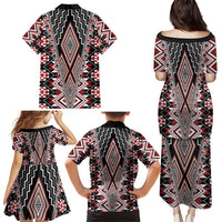 Red Aotearoa Tukutuku and Poutama Motif Family Matching Puletasi and Hawaiian Shirt LT03 - Polynesian Pride