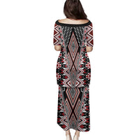 Red Aotearoa Tukutuku and Poutama Motif Family Matching Puletasi and Hawaiian Shirt LT03 - Polynesian Pride