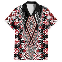 Red Aotearoa Tukutuku and Poutama Motif Family Matching Short Sleeve Bodycon Dress and Hawaiian Shirt LT03 Dad's Shirt - Short Sleeve Red - Polynesian Pride
