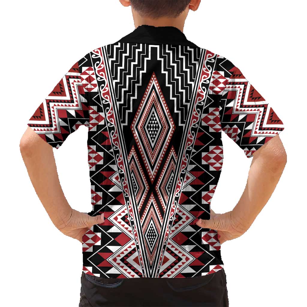 Red Aotearoa Tukutuku and Poutama Motif Family Matching Summer Maxi Dress and Hawaiian Shirt LT03 - Polynesian Pride