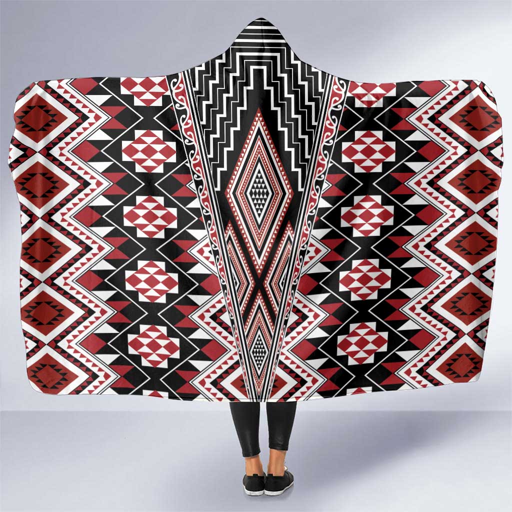 Red Aotearoa Tukutuku and Poutama Motif Hooded Blanket LT03 One Size Red - Polynesian Pride