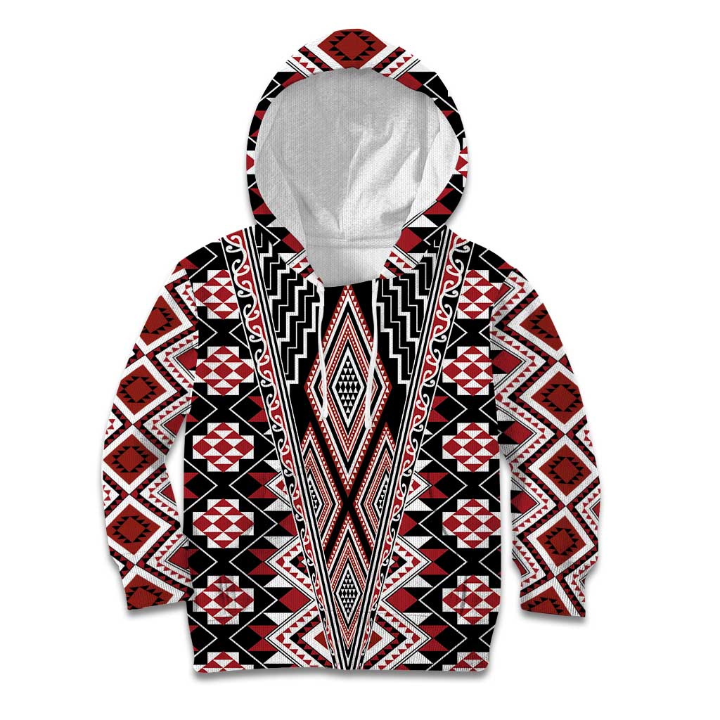 Red Aotearoa Tukutuku and Poutama Motif Kid Hoodie LT03 Hoodie Red - Polynesian Pride