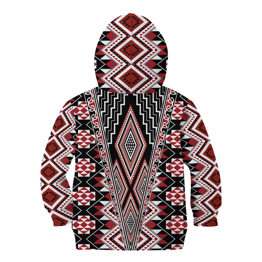 Red Aotearoa Tukutuku and Poutama Motif Kid Hoodie LT03 - Polynesian Pride