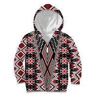 Red Aotearoa Tukutuku and Poutama Motif Kid Hoodie LT03 Zip Hoodie Red - Polynesian Pride