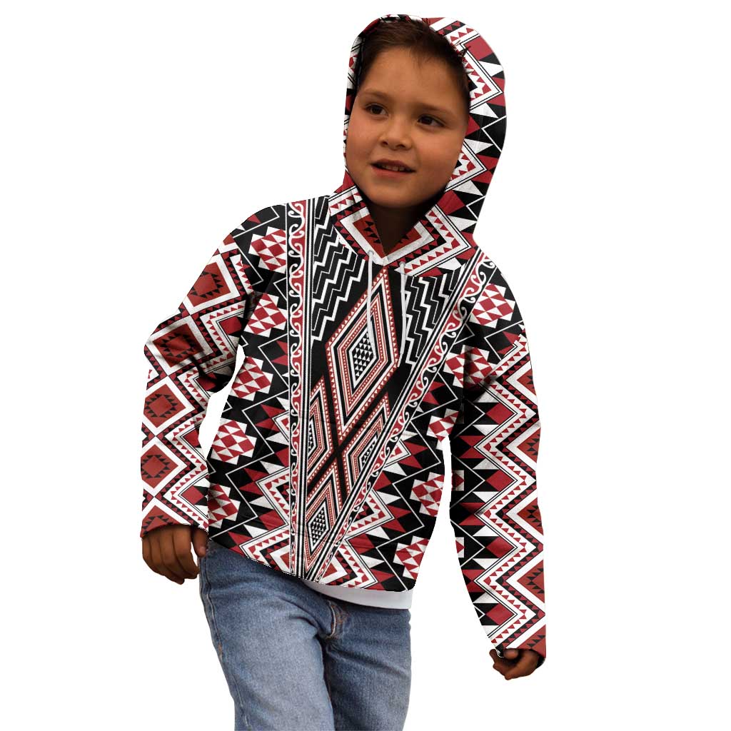 Red Aotearoa Tukutuku and Poutama Motif Kid Hoodie LT03 - Polynesian Pride