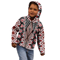 Red Aotearoa Tukutuku and Poutama Motif Kid Hoodie LT03 - Polynesian Pride
