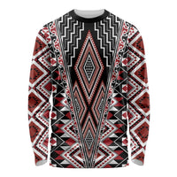 Red Aotearoa Tukutuku and Poutama Motif Long Sleeve Shirt LT03 Unisex Red - Polynesian Pride