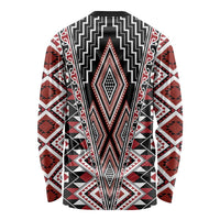 Red Aotearoa Tukutuku and Poutama Motif Long Sleeve Shirt LT03 - Polynesian Pride