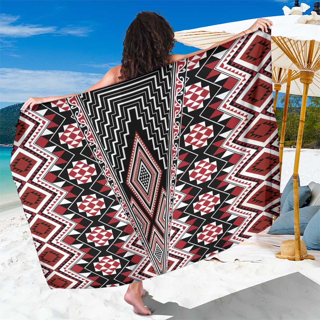 Red Aotearoa Tukutuku and Poutama Motif Sarong LT03 One Size 44 x 66 inches Red - Polynesian Pride