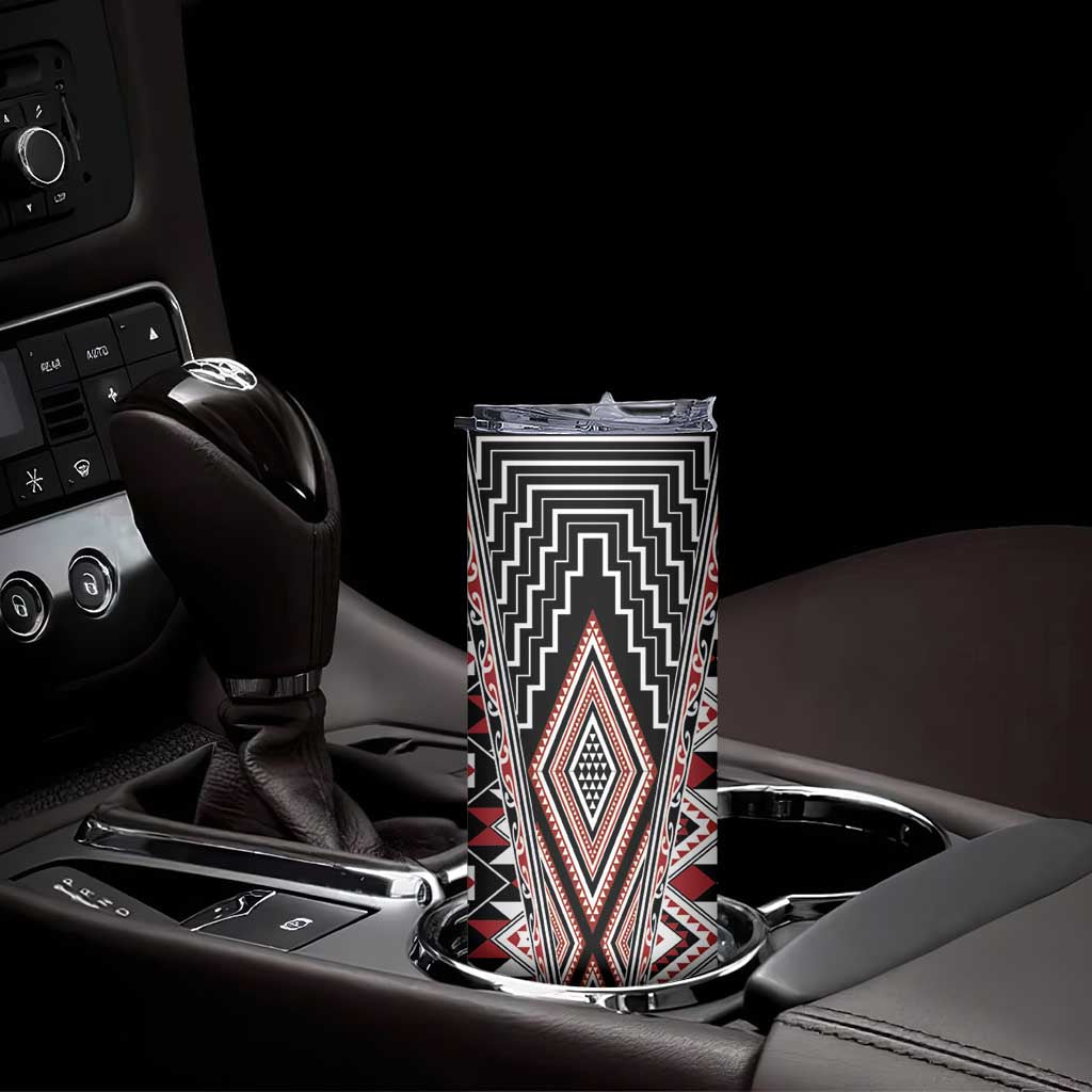 Red Aotearoa Tukutuku and Poutama Motif Skinny Tumbler LT03 - Polynesian Pride