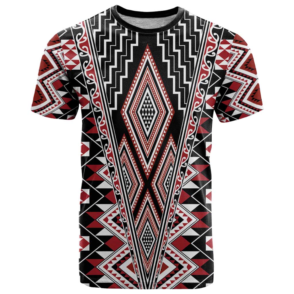 Red Aotearoa Tukutuku and Poutama Motif T Shirt LT03 Red - Polynesian Pride