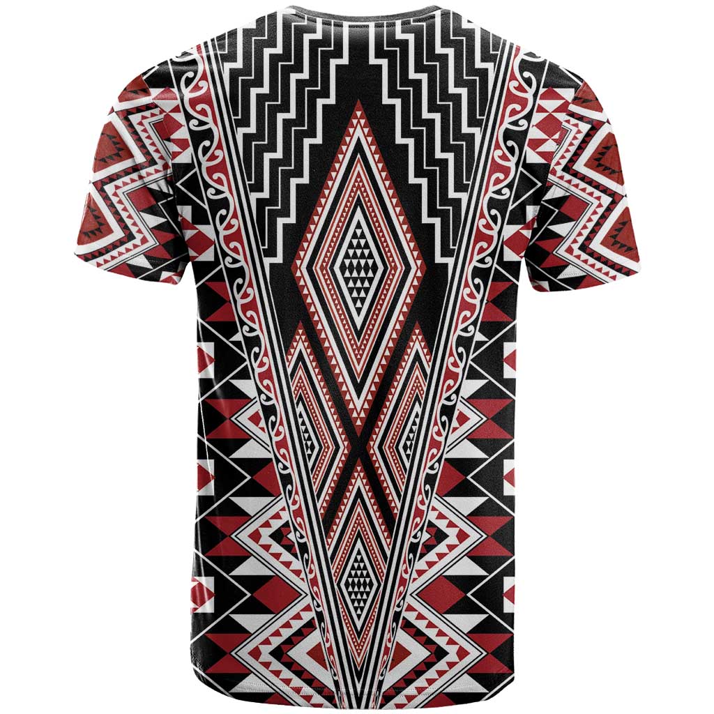 Red Aotearoa Tukutuku and Poutama Motif T Shirt LT03 - Polynesian Pride