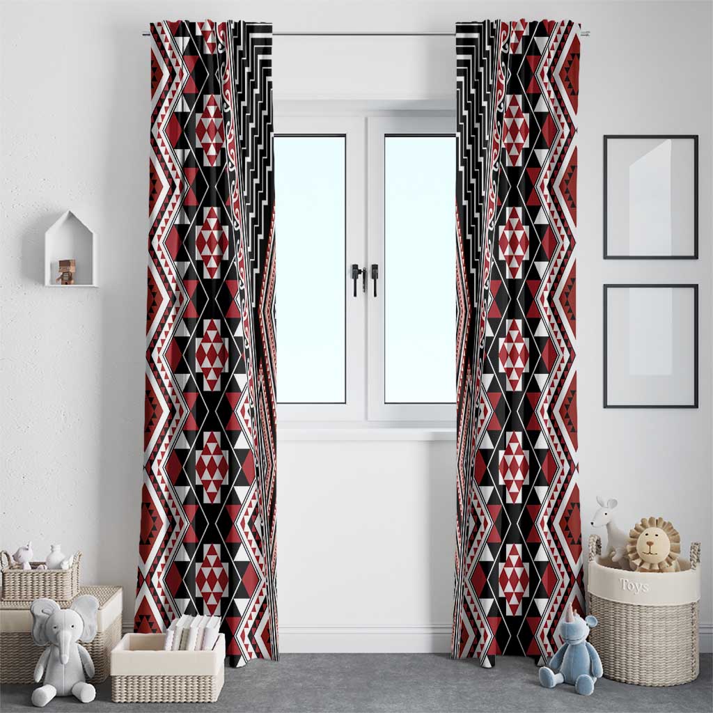 Red Aotearoa Tukutuku and Poutama Motif Window Curtain LT03 - Polynesian Pride
