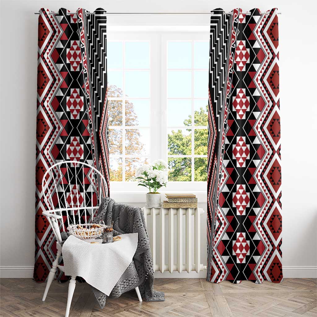 Red Aotearoa Tukutuku and Poutama Motif Window Curtain LT03 - Polynesian Pride