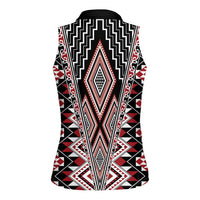 Red Aotearoa Tukutuku and Poutama Motif Women Sleeveless Polo Shirt LT03 - Polynesian Pride