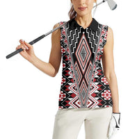 Red Aotearoa Tukutuku and Poutama Motif Women Sleeveless Polo Shirt LT03 - Polynesian Pride