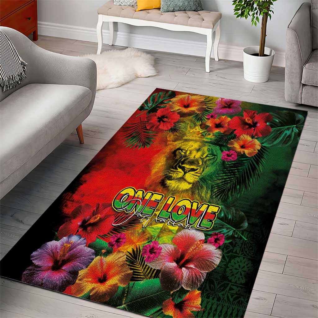 Hawaiian Reggae Area Rug Tropical Plants and Tribal Kakau Tattoo-One Love Jawaiian LT03 - Polynesian Pride