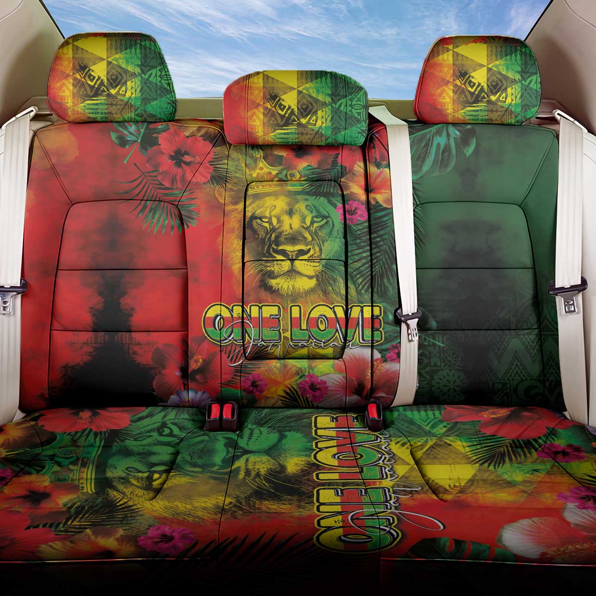 Hawaiian Reggae Back Car Seat Cover Tropical Plants and Tribal Kakau Tattoo-One Love Jawaiian LT03 One Size Reggae - Polynesian Pride