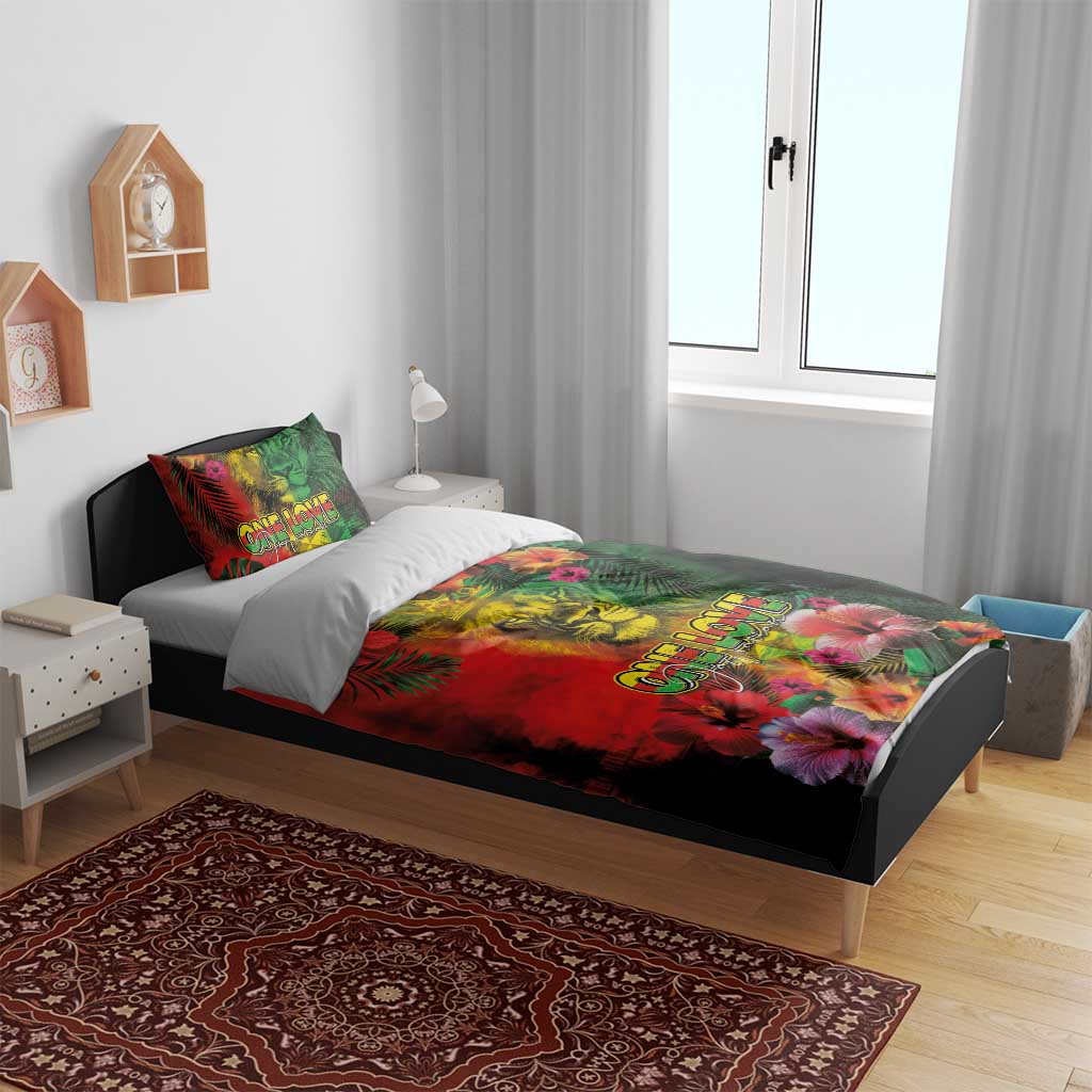 Hawaiian Reggae Bedding Set Tropical Plants and Tribal Kakau Tattoo-One Love Jawaiian LT03 - Polynesian Pride