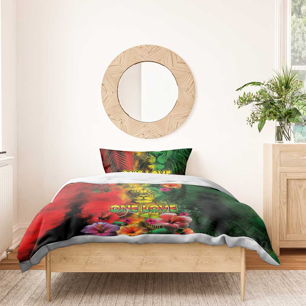 Hawaiian Reggae Bedding Set Tropical Plants and Tribal Kakau Tattoo-One Love Jawaiian LT03 - Polynesian Pride
