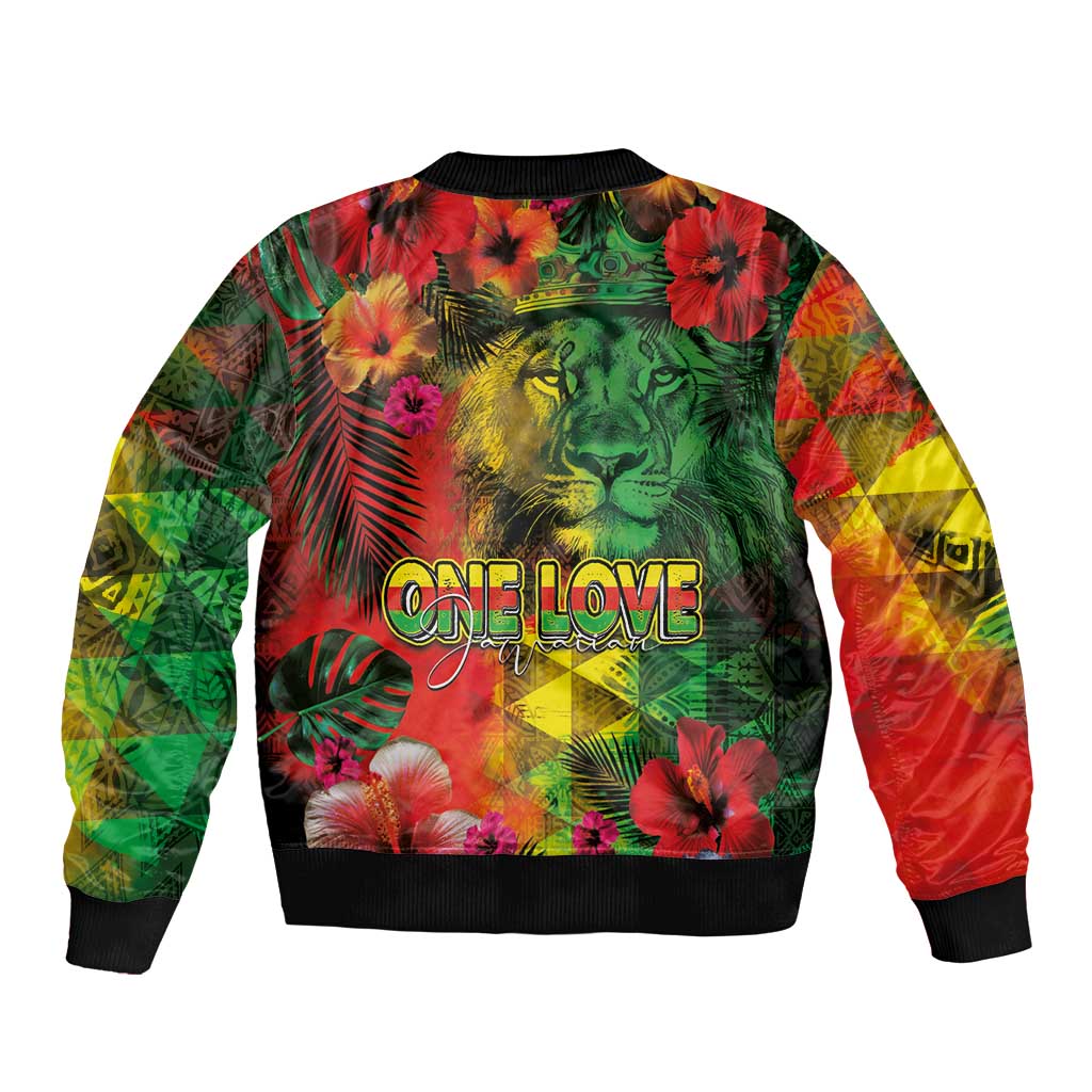 Hawaiian Reggae Bomber Jacket Tropical Plants and Tribal Kakau Tattoo-One Love Jawaiian LT03 - Polynesian Pride