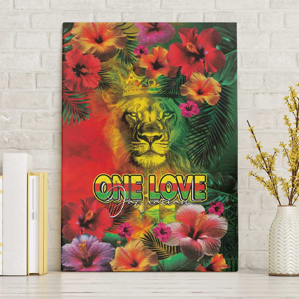 Hawaiian Reggae Canvas Wall Art Tropical Plants and Tribal Kakau Tattoo-One Love Jawaiian LT03 Without Frame Reggae - Polynesian Pride