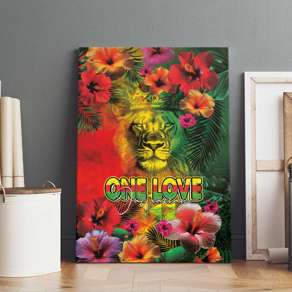 Hawaiian Reggae Canvas Wall Art Tropical Plants and Tribal Kakau Tattoo-One Love Jawaiian LT03 - Polynesian Pride
