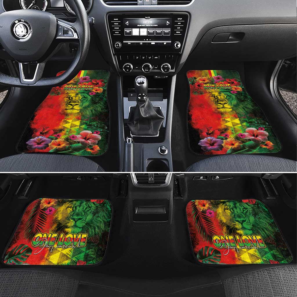 Hawaiian Reggae Car Mats Tropical Plants and Tribal Kakau Tattoo-One Love Jawaiian LT03 Set 4pcs Reggae - Polynesian Pride