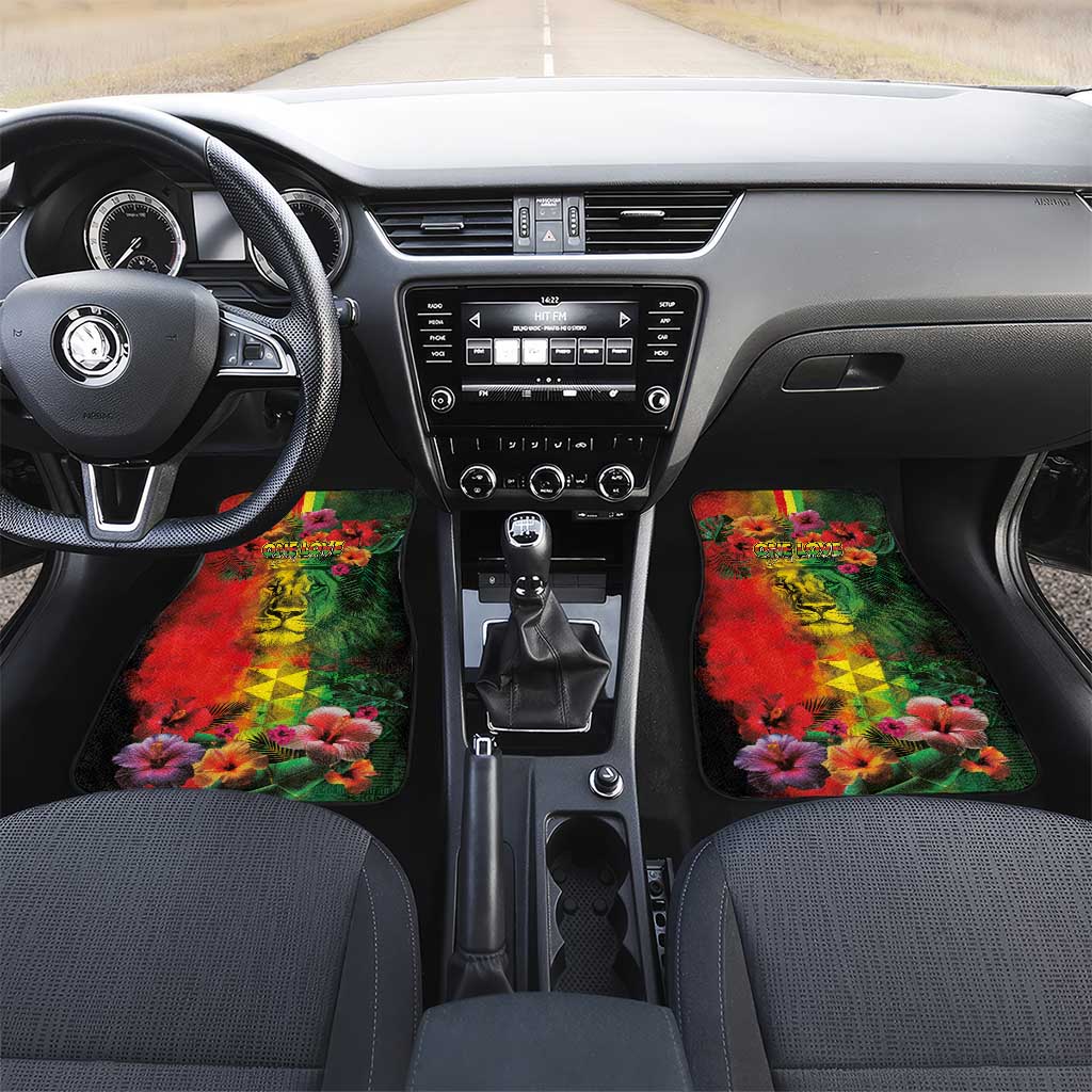 Hawaiian Reggae Car Mats Tropical Plants and Tribal Kakau Tattoo-One Love Jawaiian LT03 Set 2pcs - Front Reggae - Polynesian Pride