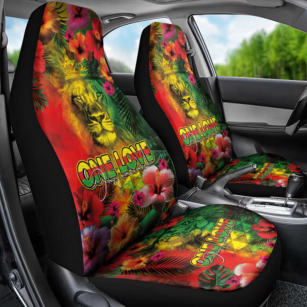 Hawaiian Reggae Car Seat Cover Tropical Plants and Tribal Kakau Tattoo-One Love Jawaiian LT03 - Polynesian Pride