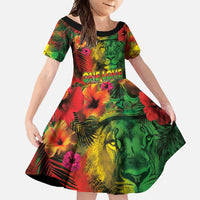 Hawaiian Reggae Family Matching Mermaid Dress and Hawaiian Shirt Tropical Plants and Tribal Kakau Tattoo-One Love Jawaiian LT03 Daughter's Dress Reggae - Polynesian Pride