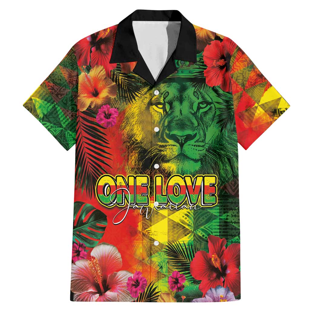 Hawaiian Reggae Family Matching Mermaid Dress and Hawaiian Shirt Tropical Plants and Tribal Kakau Tattoo-One Love Jawaiian LT03 Dad's Shirt - Short Sleeve Reggae - Polynesian Pride