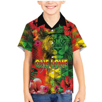 Hawaiian Reggae Family Matching Mermaid Dress and Hawaiian Shirt Tropical Plants and Tribal Kakau Tattoo-One Love Jawaiian LT03 Son's Shirt Reggae - Polynesian Pride