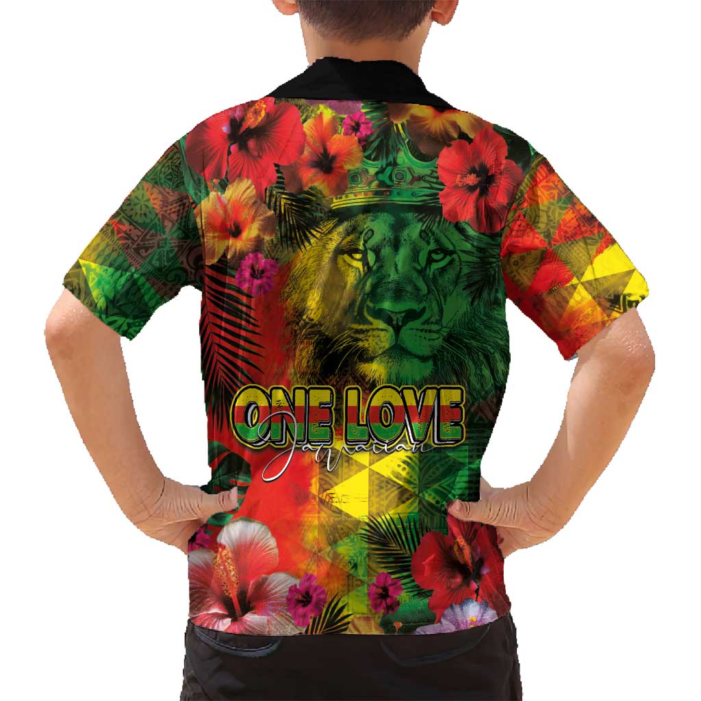 Hawaiian Reggae Family Matching Off Shoulder Maxi Dress and Hawaiian Shirt Tropical Plants and Tribal Kakau Tattoo-One Love Jawaiian LT03 - Polynesian Pride