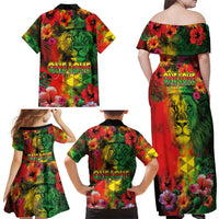Hawaiian Reggae Family Matching Off Shoulder Maxi Dress and Hawaiian Shirt Tropical Plants and Tribal Kakau Tattoo-One Love Jawaiian LT03 - Polynesian Pride