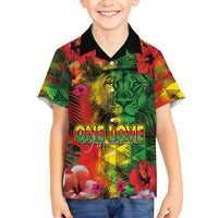Hawaiian Reggae Family Matching Off Shoulder Maxi Dress and Hawaiian Shirt Tropical Plants and Tribal Kakau Tattoo-One Love Jawaiian LT03 Son's Shirt Reggae - Polynesian Pride