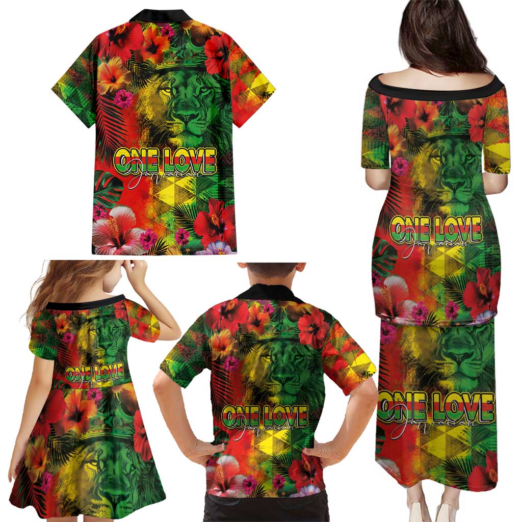 Hawaiian Reggae Family Matching Puletasi and Hawaiian Shirt Tropical Plants and Tribal Kakau Tattoo-One Love Jawaiian LT03 - Polynesian Pride