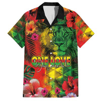 Hawaiian Reggae Family Matching Puletasi and Hawaiian Shirt Tropical Plants and Tribal Kakau Tattoo-One Love Jawaiian LT03 Dad's Shirt - Short Sleeve Reggae - Polynesian Pride